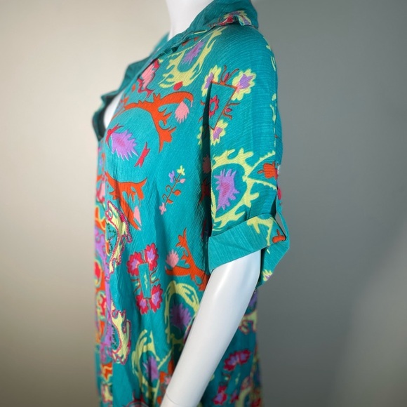 Gold & Silver Paris Dress Sz TU/OS Floral Boho Embroidered Beaded Caftan India - Picture 15 of 16